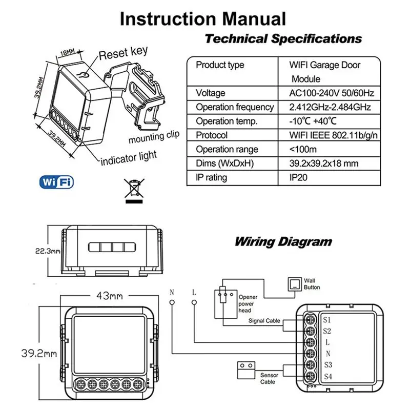 A33T WiFi Garage Door Opener Controller Module Smart Life App Remote Control Switch Work with Alexa for Google Home