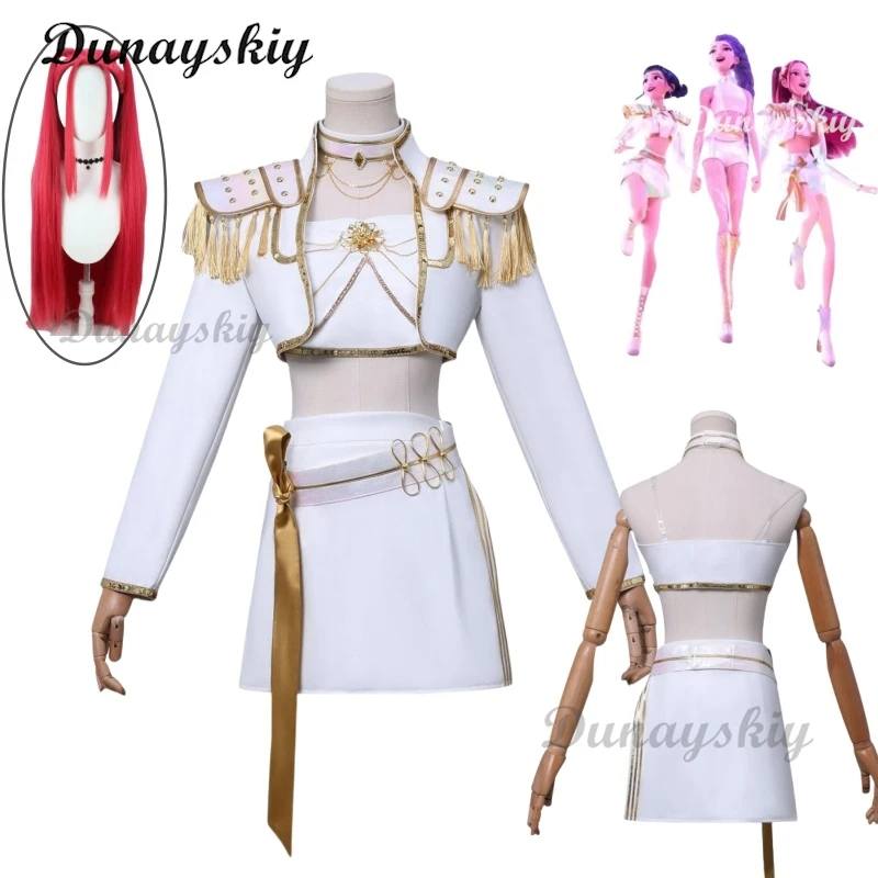 

Mira KPop Cosplay Costume White Top Dress Wig Girls Demons Hunter Disguise Halloween Carnival Party Clothing