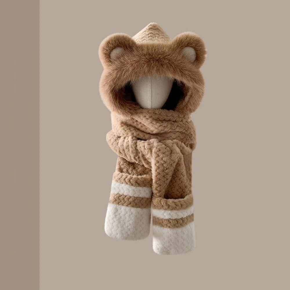 جديد يندبروف وشاح قبعة قفاز مجموعة حماية الأذن قطعة واحدة الدب الأذن قبعة سماكة وشاح للرقبة قبعة