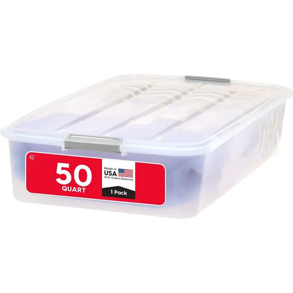 

50 Plastic Under Bed Storage Organizer Bin Container with Secure Lids and Durable Buckles, Multi-pose or Seasonal Items Bedding