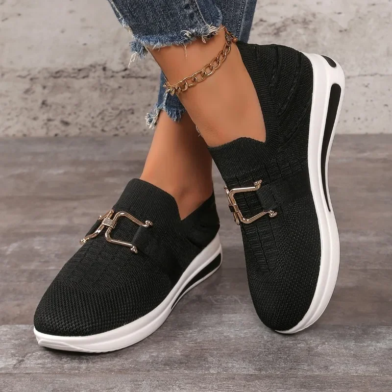 2024 Brand Ladies Shoes Slip-on Women's Vulcanize Shoes Fashion Metal Decoration New Light Plus Size Comfortable Casual Shoes