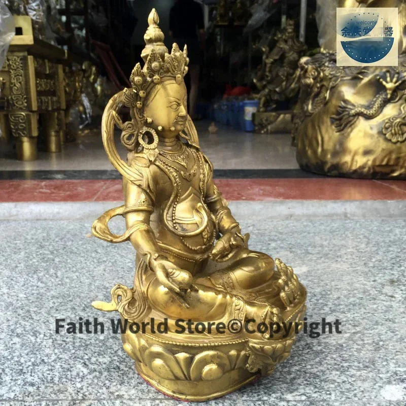 GOOD figure of Buddha HOME efficacious Talisman House Protection # 22CM Tibetan Yellow Jambhala fortune god COPPER Buddha statue