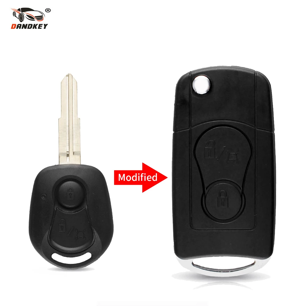 

Dandkey 2 Buttons Flip Folding Remote Car Key Case For Ssangyong Actyon SUV Kyron Rexton Key Shell Fob Uncut Blade Case Cover