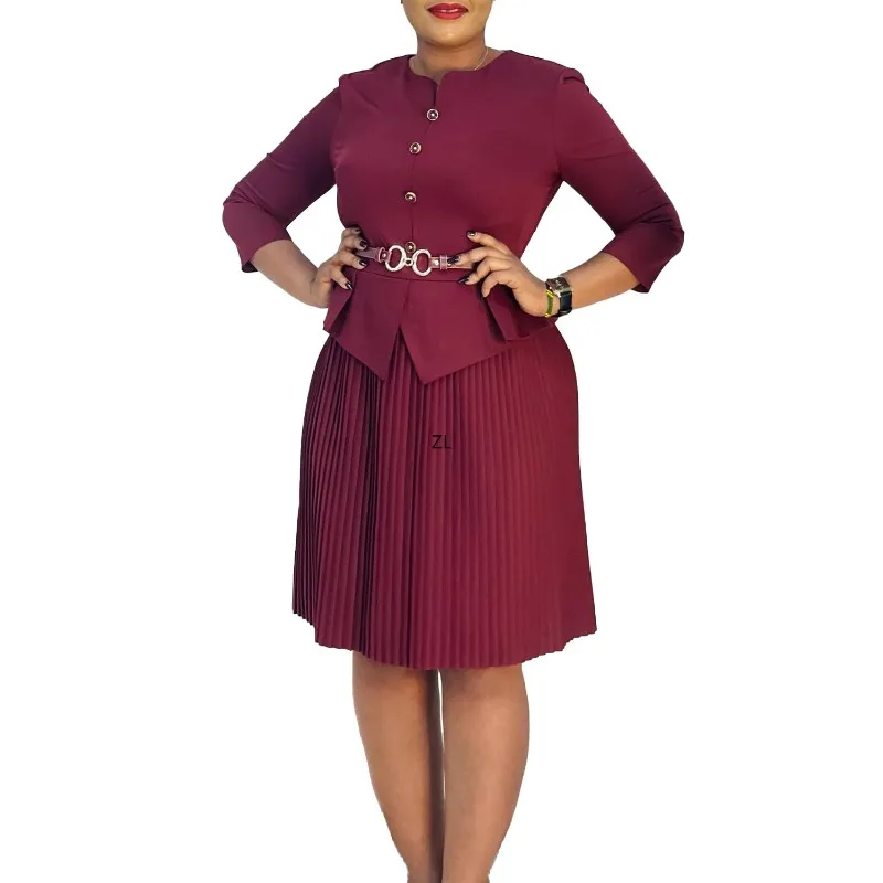 

Elegant Dashiki African Women's Dress 3/4 Sleeve Autumn Fashion Pleated Evening Party Outfit Ankara Style Polyester