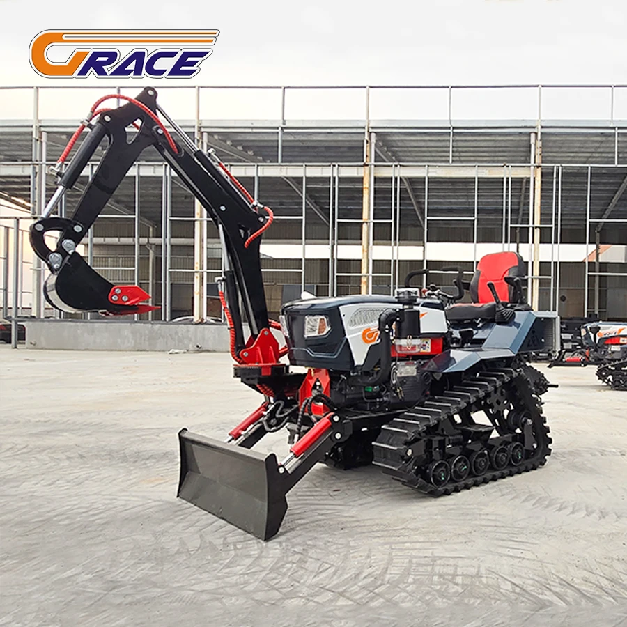 Ce Euro5 Farm 25hp 35hp 50hp 80hp Agricultural Crawler Tractors for Sale Optional Front Excavator Arm and Rear Rotary Tiller