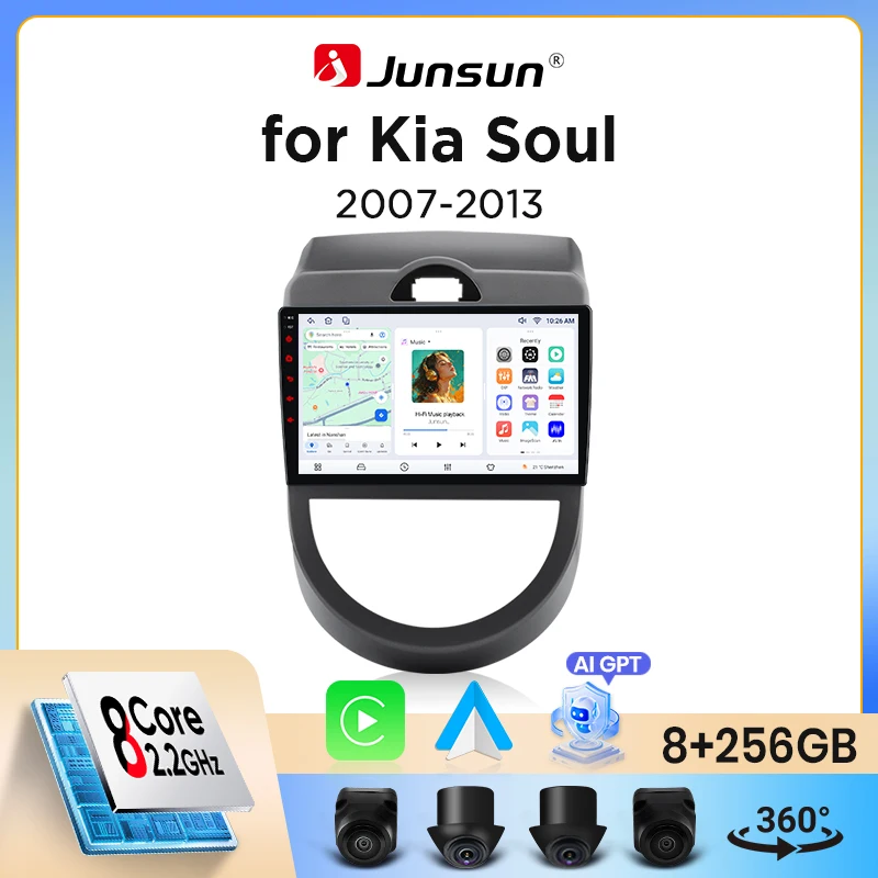 Image of Junsun Wireless CarPlay Android Auto Autoradio für Kia Soul Mk1 (AM) 2008-2013 mit eingebautem Lüfter, Android GPS-Navigation, Multimedia-Player, WiFi, DSP, RDS, BT, SWC, IPS-Touchscreen, Autoradio,