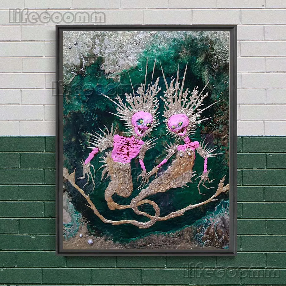 Fencing Clown,Flying Demon,Scarecrow Ghost Vintage Wall Art Canvas Painting Magic Creature Abstract Art Poster Print Home Decor