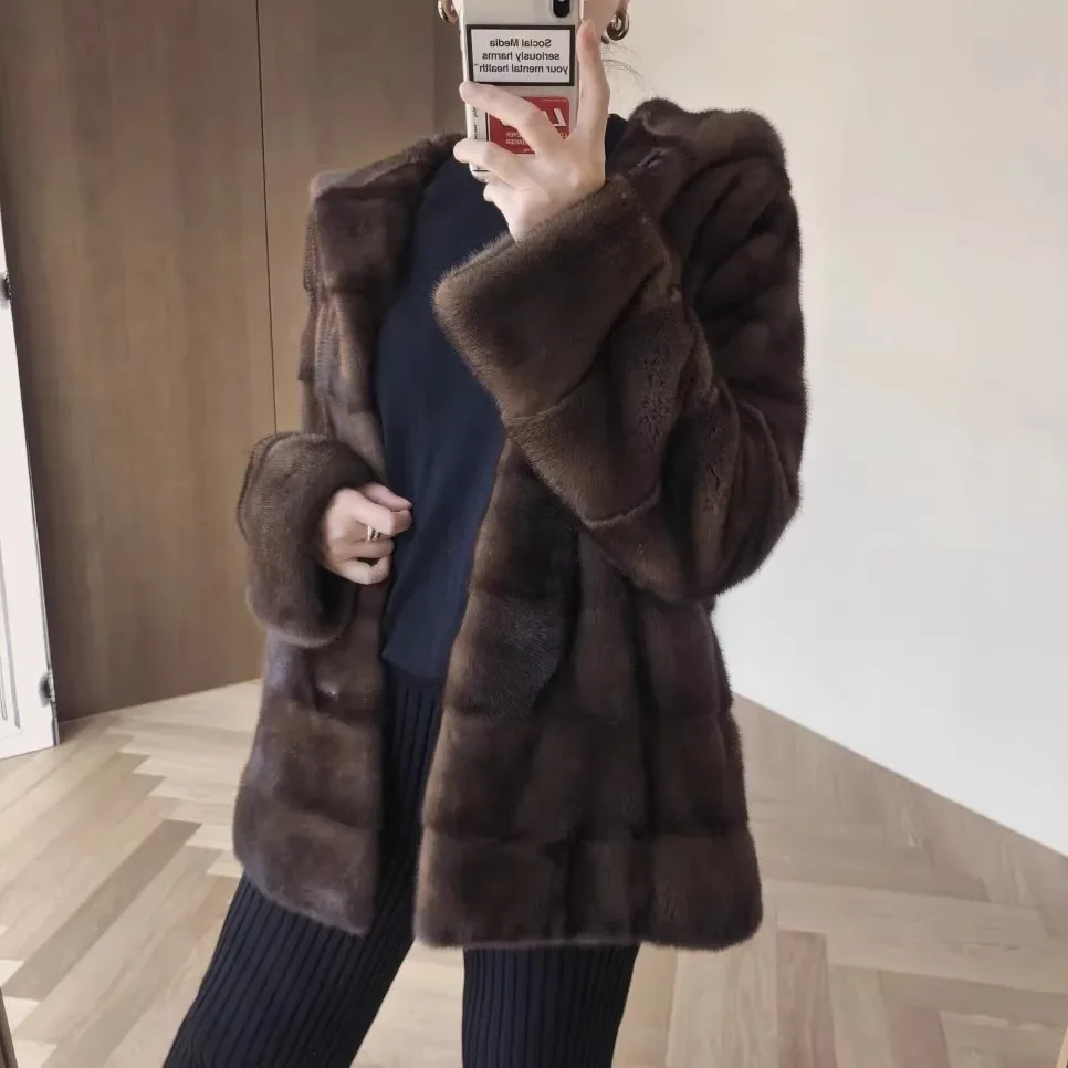 

2024 New Faux Fur Coat, Long Overcoat with Hood for Women Winter Jacket Warm Hoodie Outerwear Plush Jacket Artificial Fur Coat