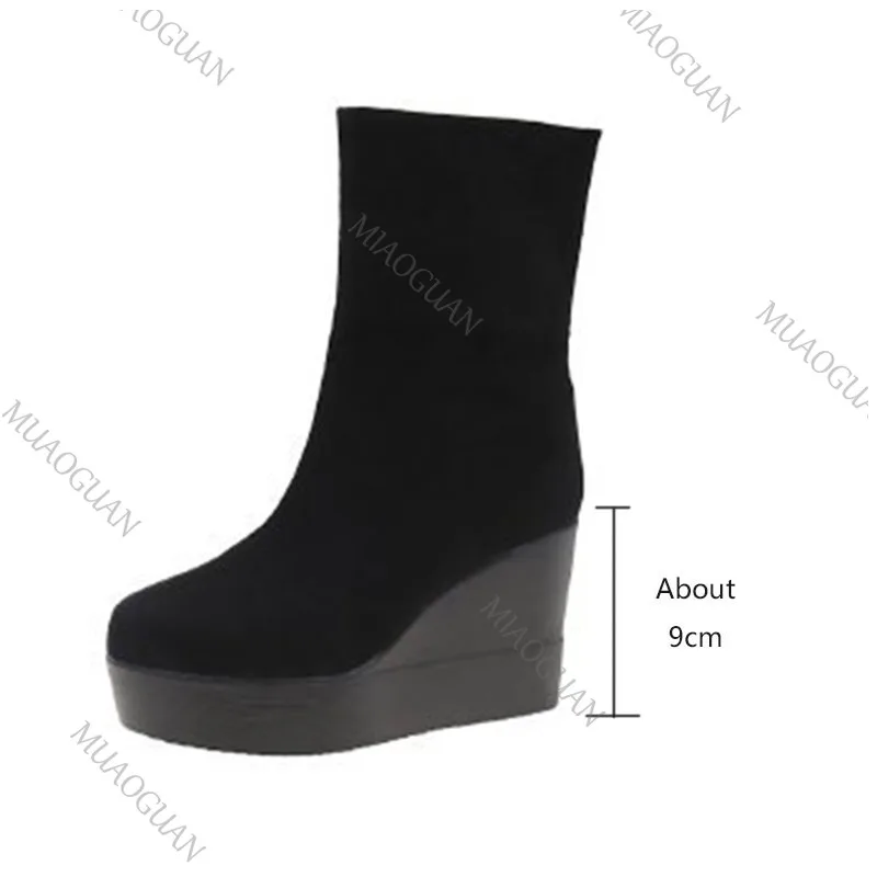 웨지 여성용 앵클 스노우 부츠 플랫폼 스웨이드 하이힐 신발 2026 신상 패션 여성 첼시 부츠 겨울 캐주얼 부츠