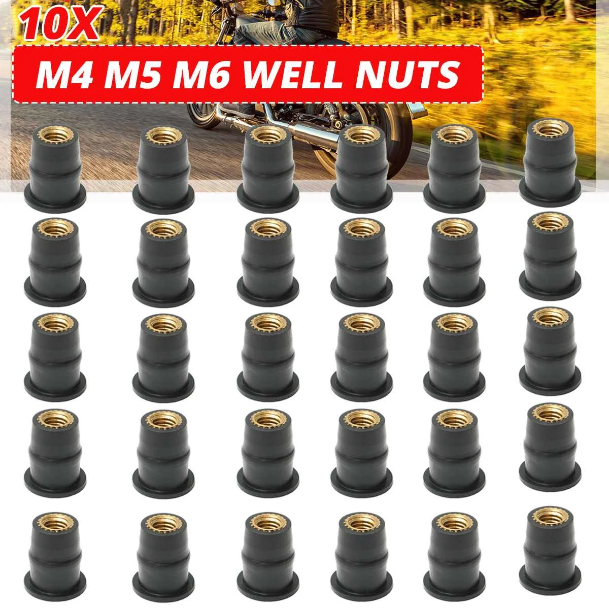 10/20x M4 M5 M6 4/5/6mm Metric Rubber Well Nuts Windscreen Windshield Fairing Cowl For Honda For Suzuki Auto Motorbike Off-road