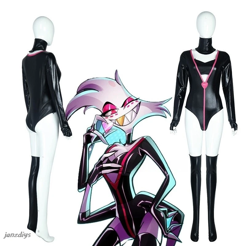 Anime Hazbin Angel Dust Hotel Cosplay Dancing Costume Spider AD Suit Black Sexy Uniform Angel Unisex Jumpsuit Halloween Party