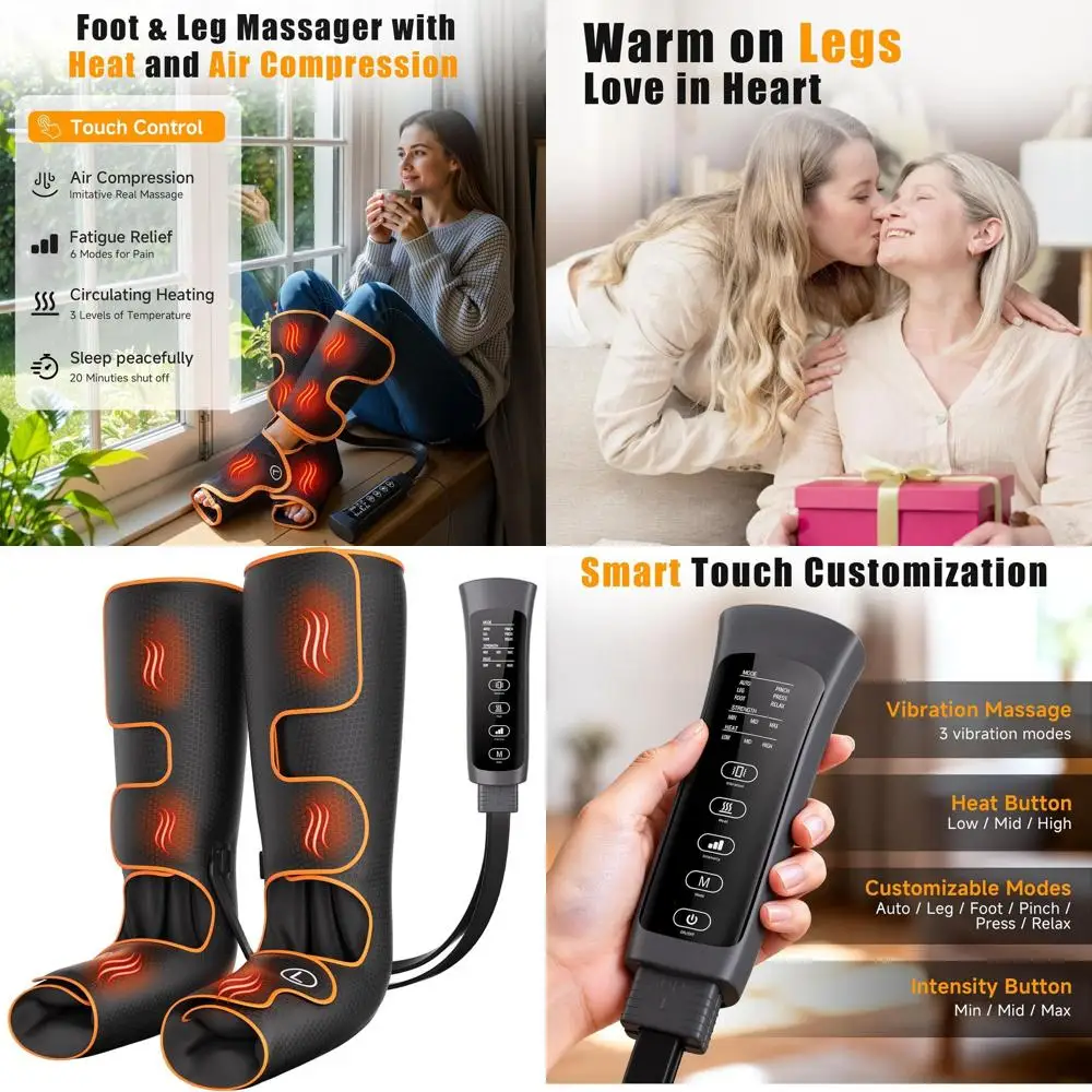 

Heated Compression Leg and Calf Massager with 6 Modes, Ideal for Improved Circulation and Pain Relief
