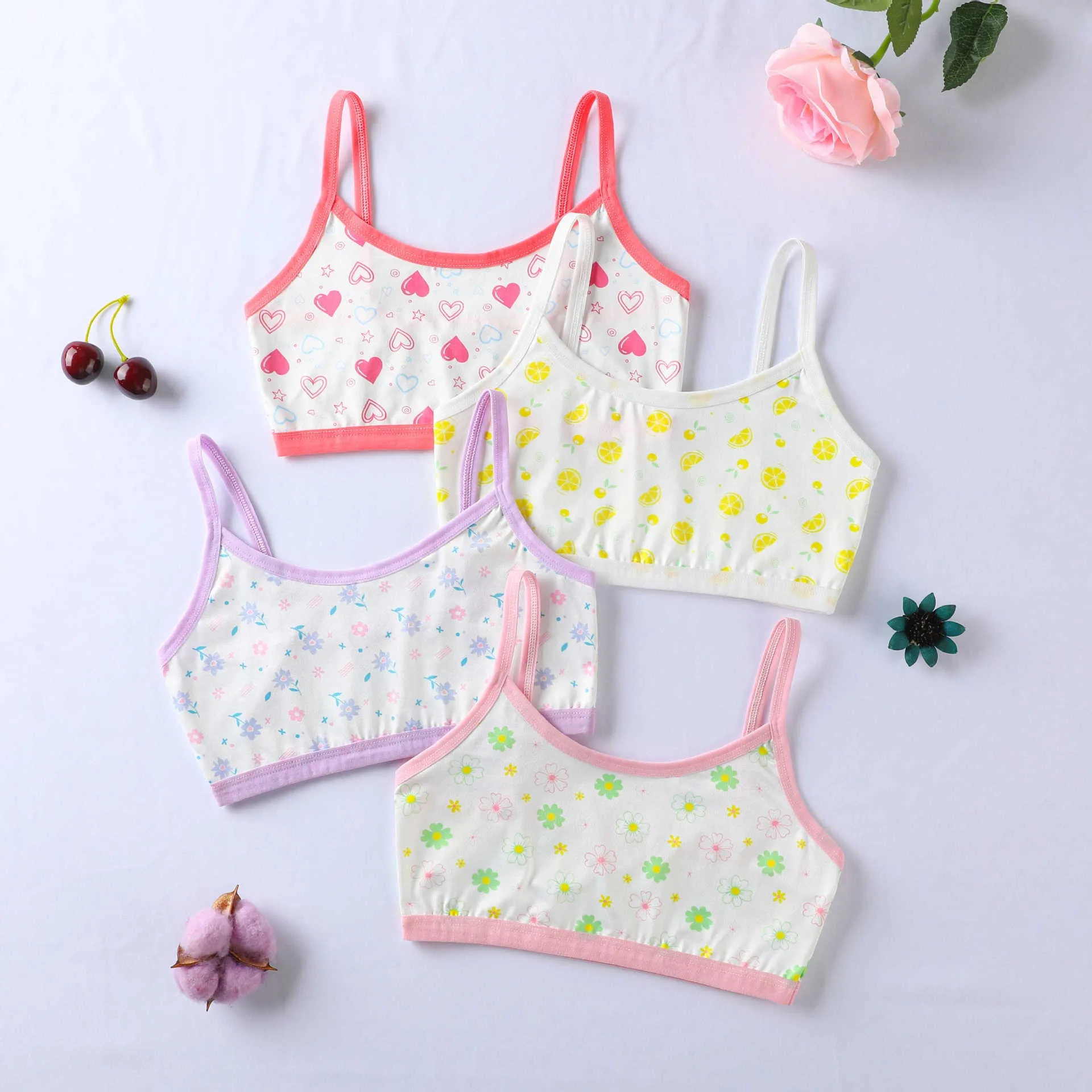4 Pcs/Lot Children Breast Care Wireless Bras For Girl Aged 6-12 Cotton Tops Young Girls Training Underwear Daughter Sports Vest