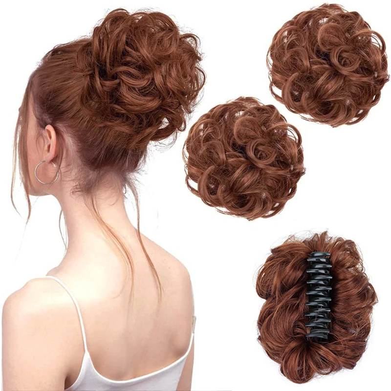 

Curly Wavy Hair Bun Extensions Short Claw Messy Bun Hairpiece Synthetic Chignon Tousled Updo Hair Scrunchie Hairpieces for Women