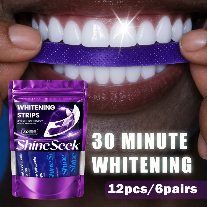 12Pcs/6Pairs of New Dazzling Whitening Purple Teeth Strips, Second Generation Purple Pap+ Advanced Formula, Fits Tightly on Teeth, Does Not Contain Hydrogen Peroxide, Gently Whitens Teeth, No Sensitivity or Irritation, Suitable for Quick Teeth Whitening before Dates, Dances, or Parties, to Reveal a Dazzling Smile