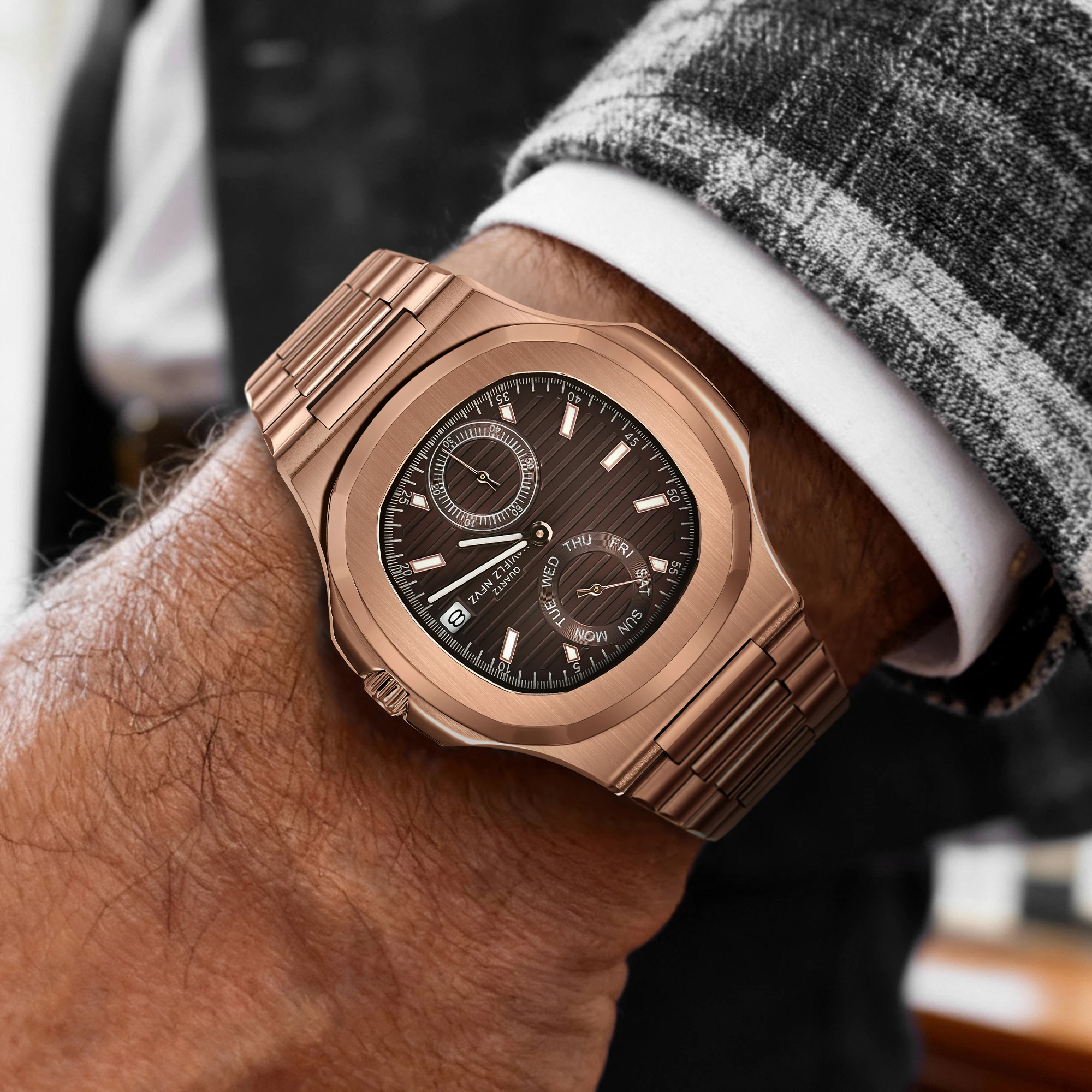 

Новые мужские часы NAVIFLZ NFVZ 40 мм, люксовые кварцевые часы из нержавеющей стали для мужчин, наручные часы с сапфировым стеклом, подарок для мужчин