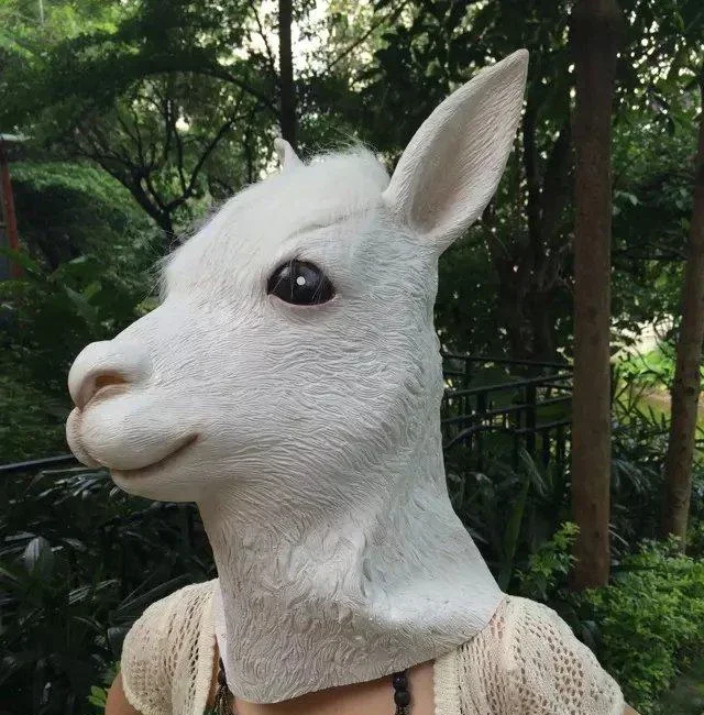 Eco-friendly Latex Full Alpaca Mask Funny Animal Sheep Head Mask Halloween Party Toy Prop Mask