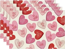 Pink Ture Love Heart Valentine Placemats Set of 4 12x18 Inch Seasonal Table Mats for Party Kitchen Dining Decoration