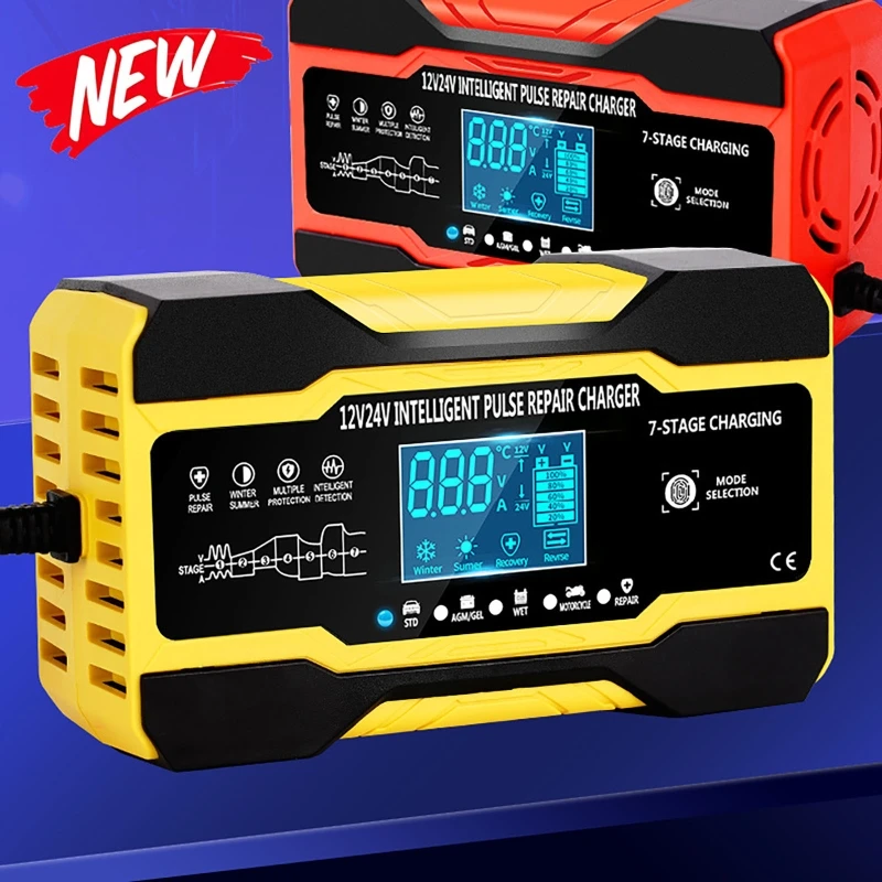 Carregador de Bateria de Carro Totalmente Automático 12v 10a 24v 5a Carregador de Reparo de Pulso de Carregamento Rápido Inteligente para Agm Gel Molhado Chumbo Ácido