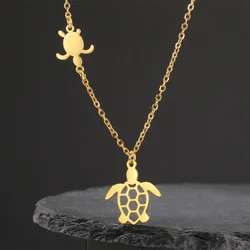 My Shape Summer Sea Turtle Pendant Necklaces for Women Animal Tortoise Charm Choker Chain Stainless Steel Necklace Jewelry