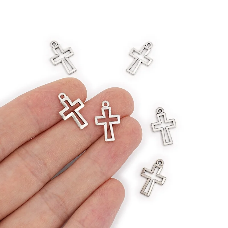 20Pcs Punk Style Antique Silver Hollow Cross Pendant Metal Cross Pendant DIY Handmade Jewelry Making Supplies