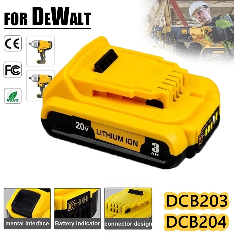 

20V 3Ah DCB203 Li ion Battery Replacement for DeWalt 18v 20Volt Max Lithium Ion Batteries DCB206 DCB205 DCB204 DCB200Power Tools