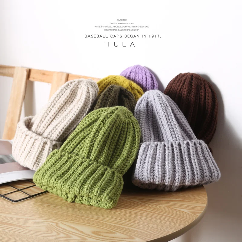 Q6 Hat Children's Autumn And Winter Fashion Simple Thick Line Wool Hat Korean Student Warm Knitting Hat Couple Hat Bonnet Ladies