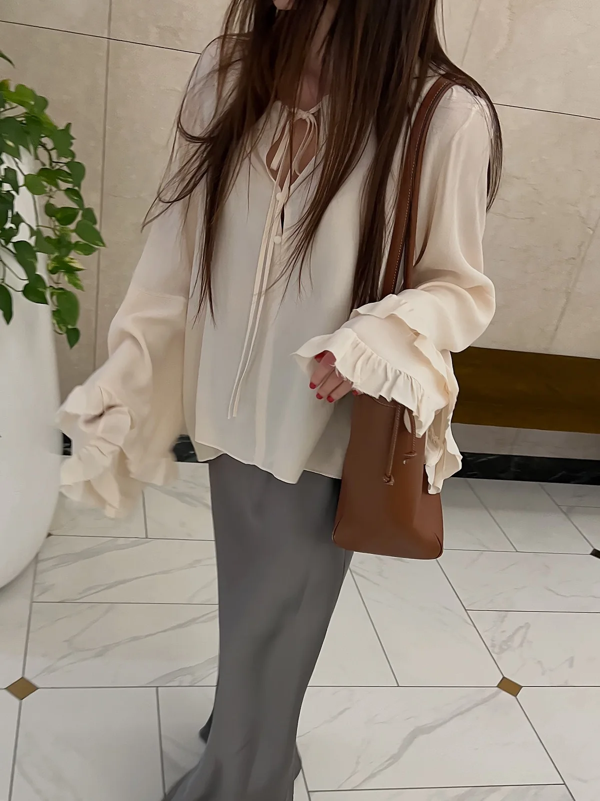 

Женские расклешенные брюки Ele Chic Long Sve irt, весна 2021, свободный дизайн, расклешенные брюки с поясом, универсальные универсальные сценические брюки