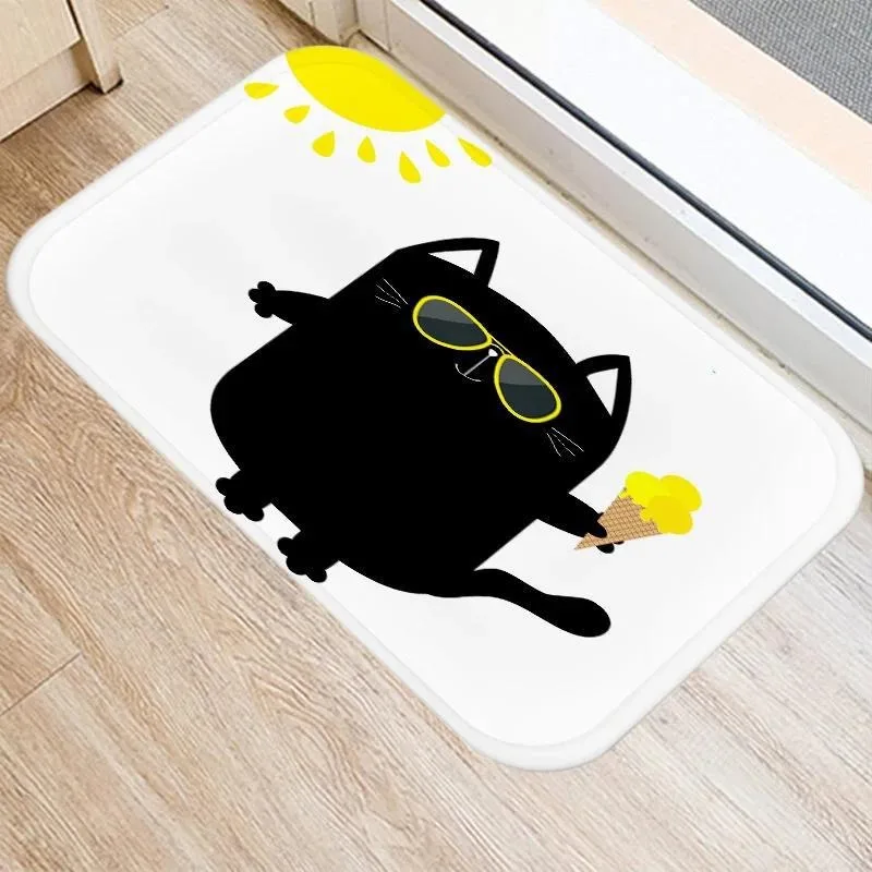 Cute White Cat Print Anti Slip Front Entrance Floor Rug Soft Washable Bathroom Indoor Mat Holiday Pet Lover Home Decor Carpet