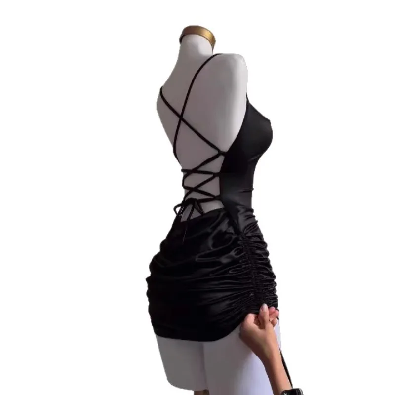 فستان Y2K أنيق مثير مع تصميم برباط بدون ظهر، تنورة ضيقة من الساتان لصيف الحفلات والنوادي ملابس الشارع #3