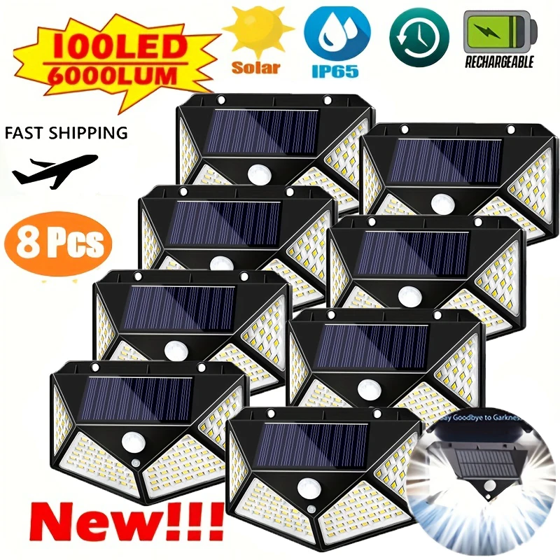 4/6/8Pcs 100LED applique da parete sensore di movimento solare impermeabile per esterni lampione solare a energia solare per la decorazione del