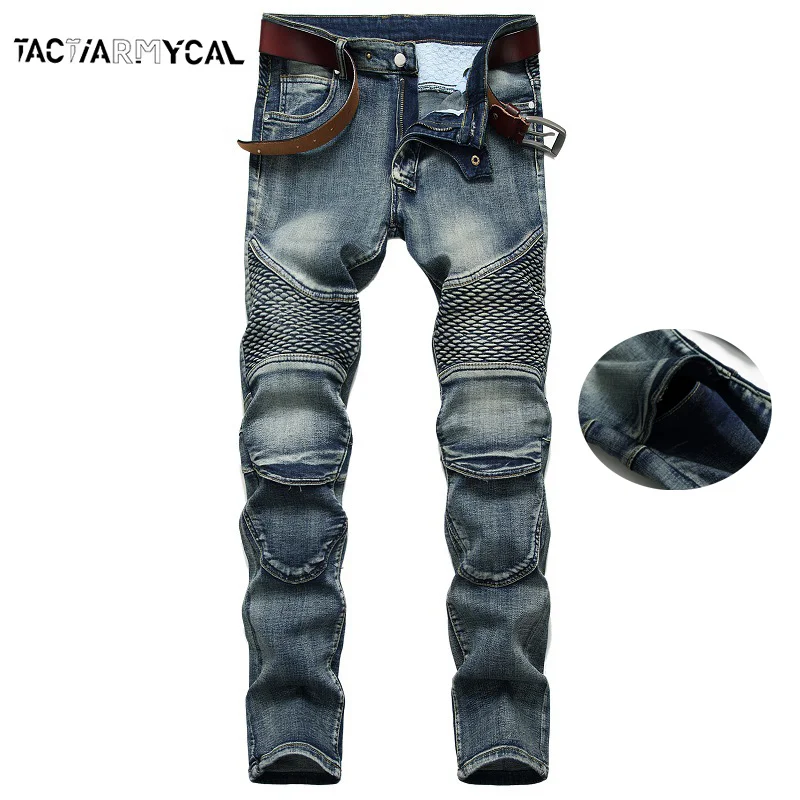 

New Casual Men Jeans Streetwear Motorcycle Pants Spring Autumn Riding Slim Fit Straight Pants Hot Sale Vintage Riding Jeans
