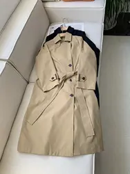 Trench per le donne 2024 Nuovo Autunno Inverno Catena di perline Trun Imbottiture Colletto Vita Lace-up Allentato Casual Manica lunga Giacca lunga