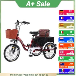3 Wheel Electric Tricycle for Lithium Battery 350W 48V 7 Speed 20 Inch Electric Cargo Bicycle for Adult Men's with Pull Basket
