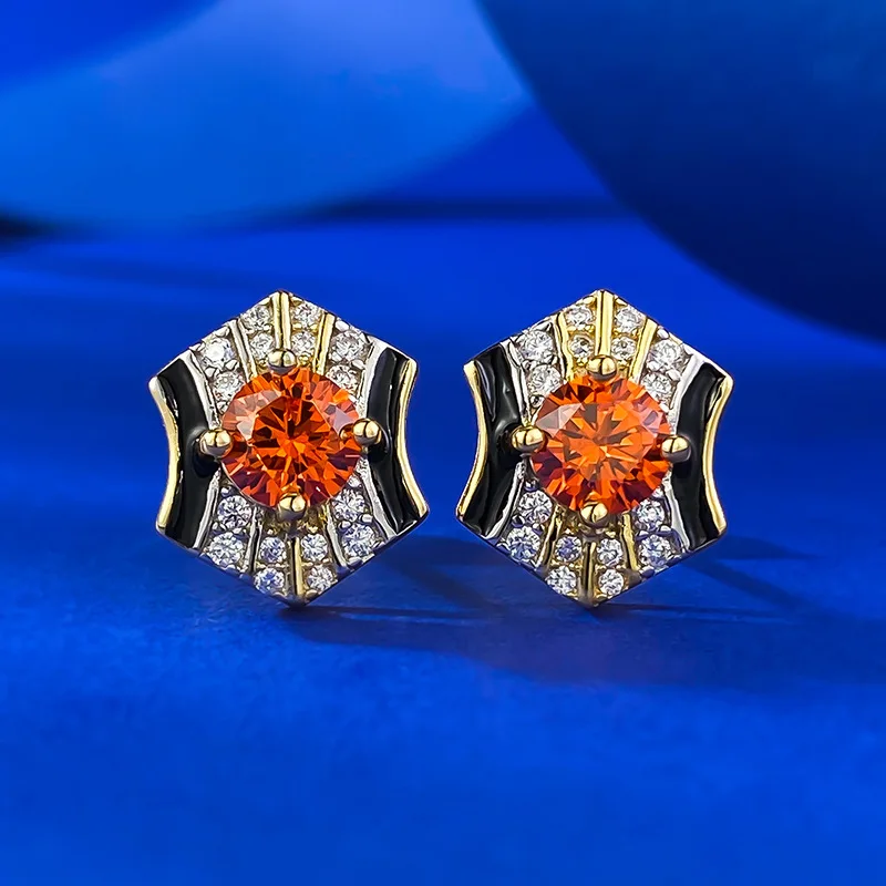 The New 925 Silver Gold-plated 50 Powder Vintage Fenda Orange Earrings Are Simple, Fashionable, and Versatile