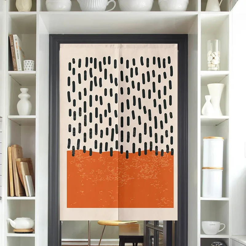 Morandi Color Fabric Door Curtain Bedroom Kitchen Partition Norens Decoration Beautiful Half Curtain Splicing Color Linen Noren