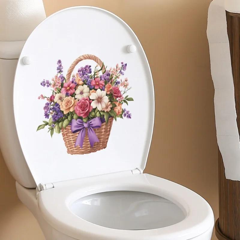 سلة الزهور ملصقات المرحاض غطاء المرحاض WC شارات الفينيل الثلاجة المرحاض باب النبات ملصقات للحمام ديكور المنزل