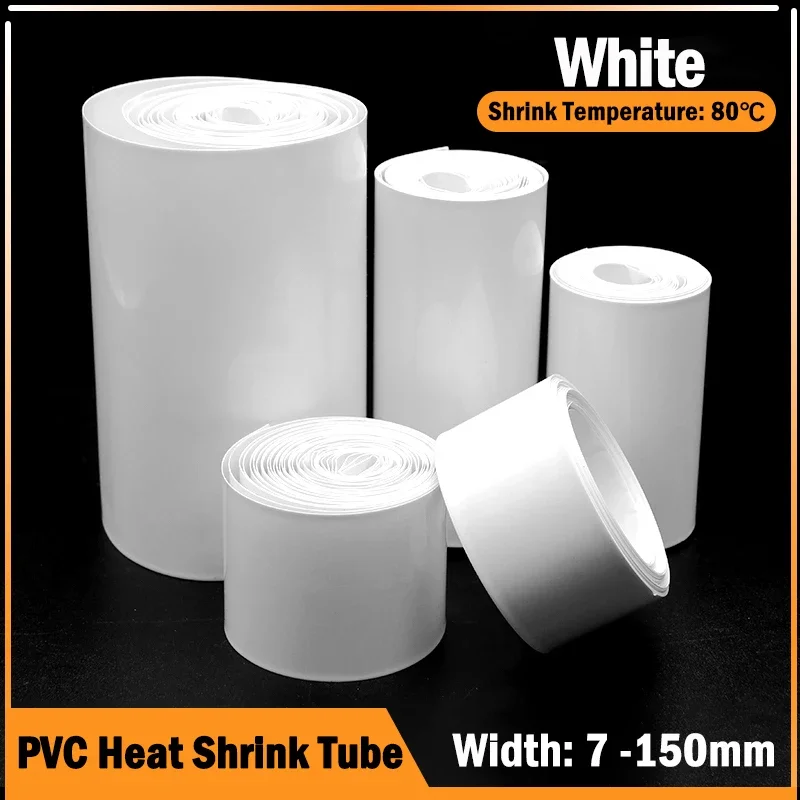 

1/5/20M White 18650 Lipo Battery PVC Heat Shrink Tube Pack 7mm ~ 150mm Insulated Film Wrap Lithium Case Protection Cable Sleeve