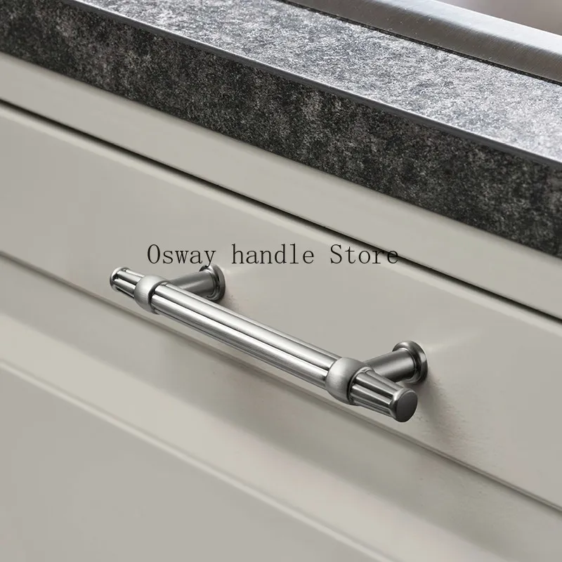 Handle cabinet door handle wardrobe retro new Chinese drawer kitchen modern simple silver hardware handle