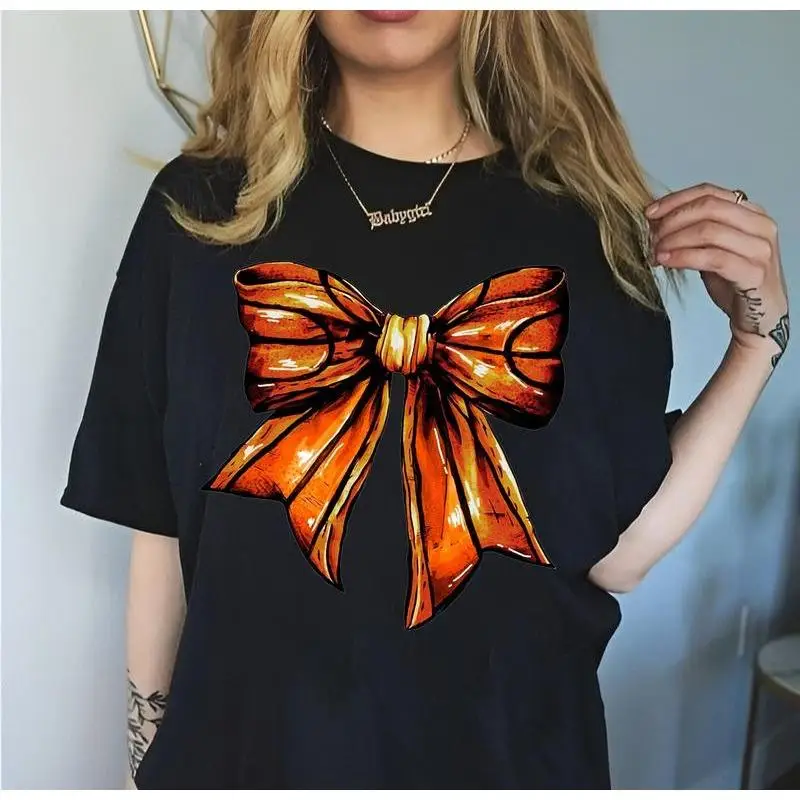 

Basketball Bow Graphic Tee Women's T-shirt Sporty Streetwear Loose Hip Hop Basketball Lover Top
