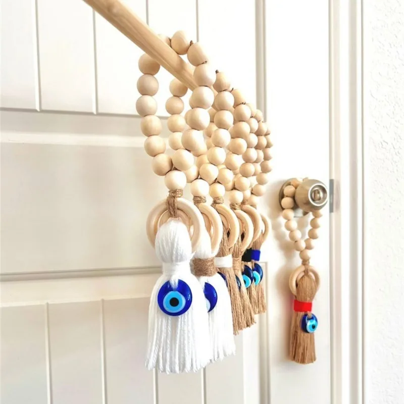 Evil Eye Tassel Door Knob Hanging Decor Boho Charm Amulet Ornament for Home Entryway Decoracion Feng Shui Wind Chimes