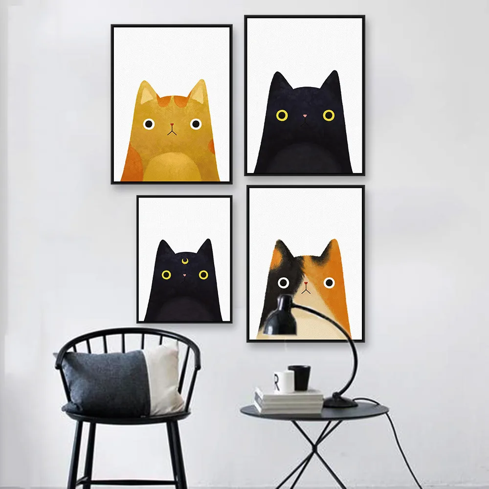 Modern cute cat head American animal decoration children's room canvas painting