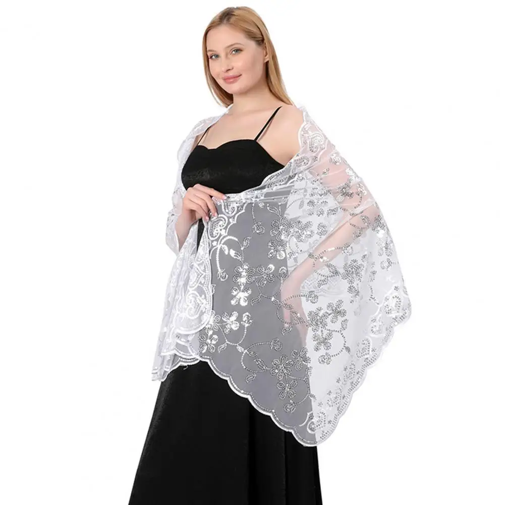 Scialle plissettato Elegante scialle a fiori con paillettes per donna Leggero e versatile per figure curvy Sciarpa oversize da indossare Versatile