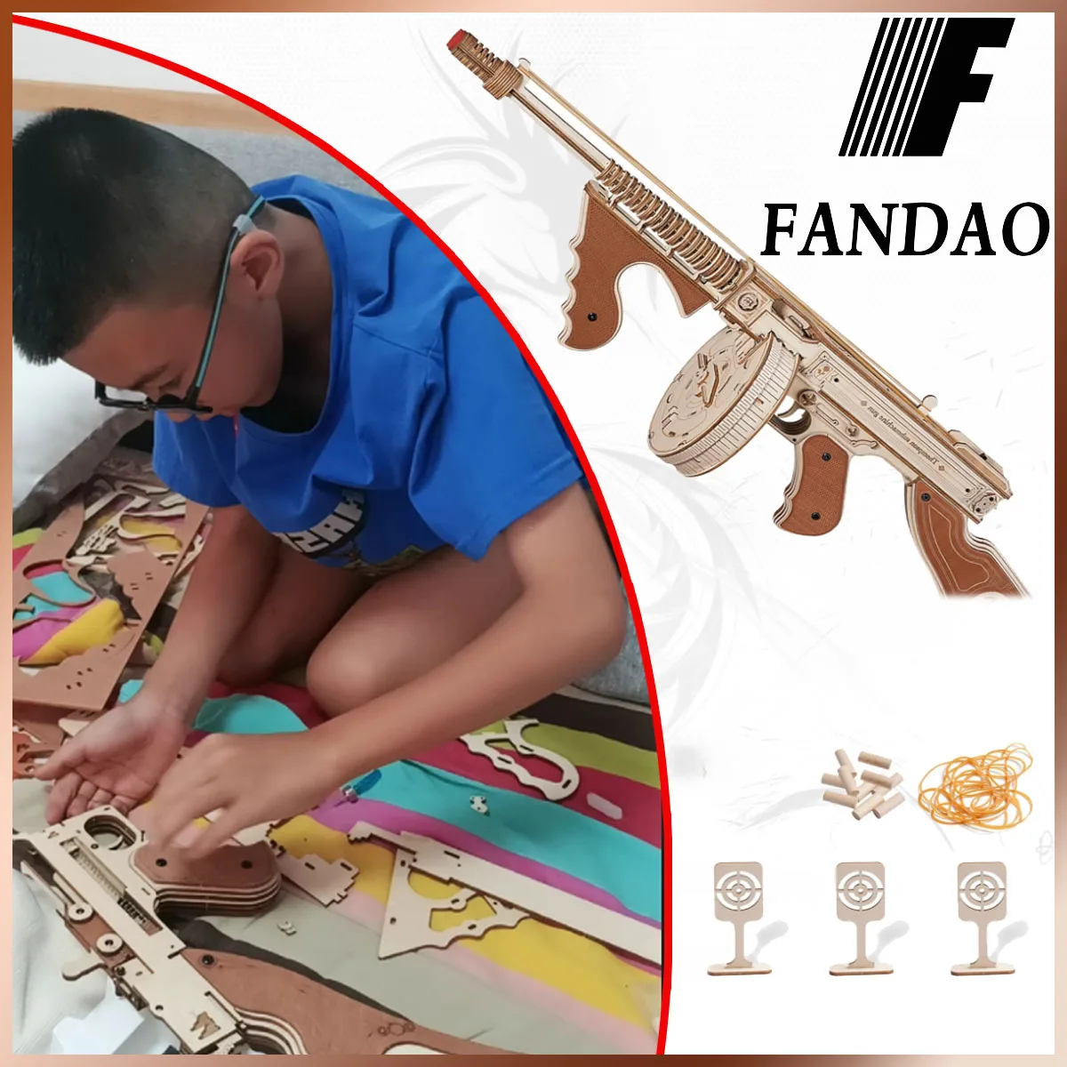 Thompson Submachine Wooden Puzzles Toy Gun Ejection mechanism 275pcs Jigsaw puzzle Rubber Bands ubmachineGun Toy Teen Boys Gifts