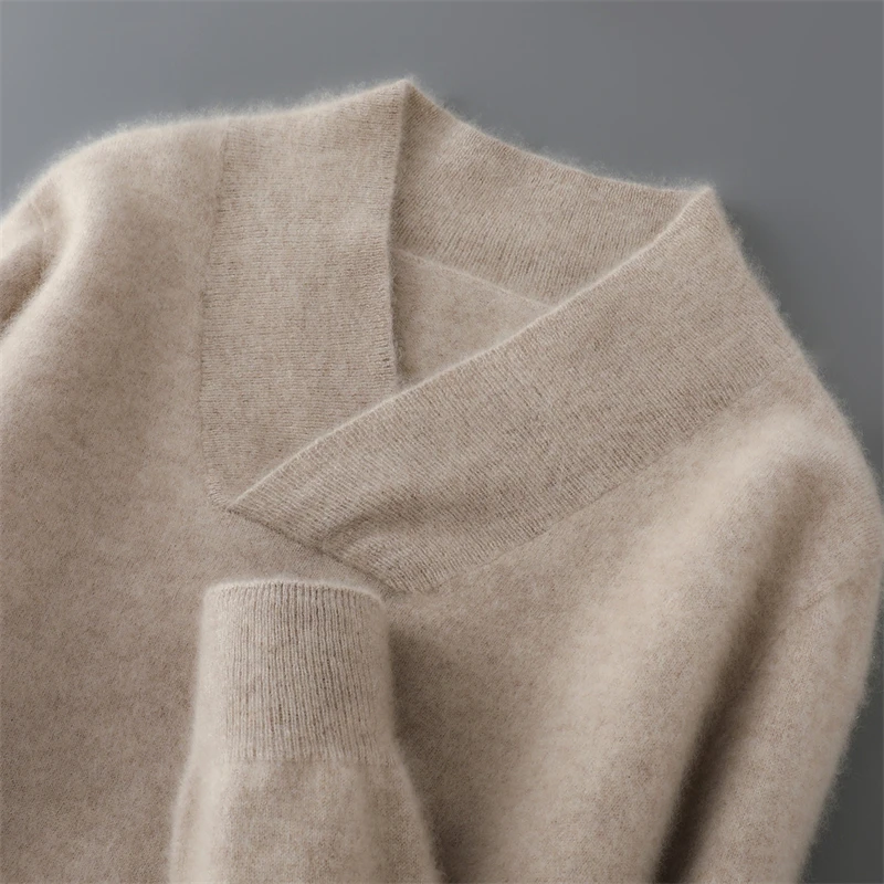 Outono inverno de alta qualidade moda suéteres lã pura cor sólida solto com decote em v pulôver de malha homem casual manga longa suéteres