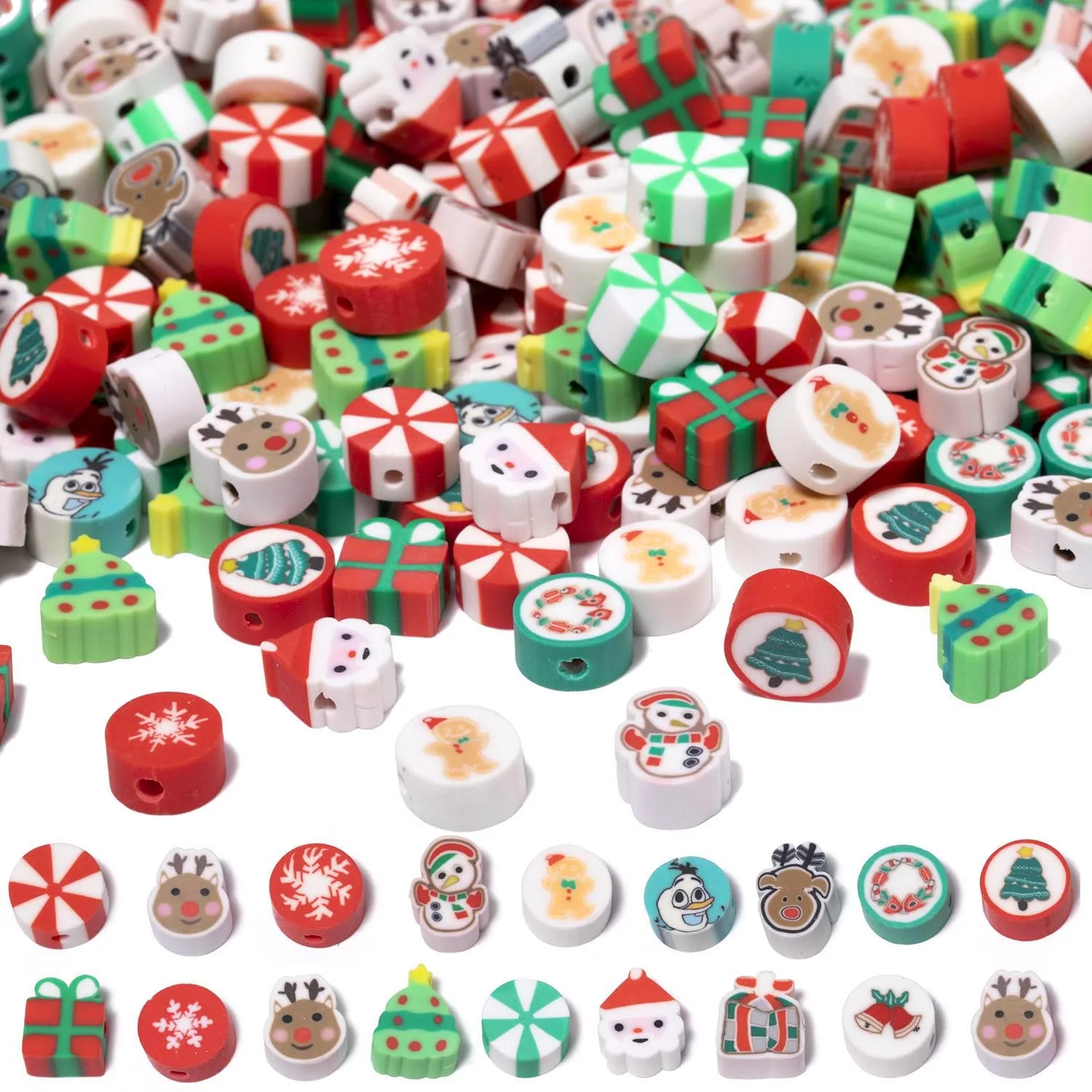 

100pcs Christmas Polymer Clay Beads Christmas Gift for DIY Bracelets Earrings Necklaces Jewelry Bracelets Randomly Shipped