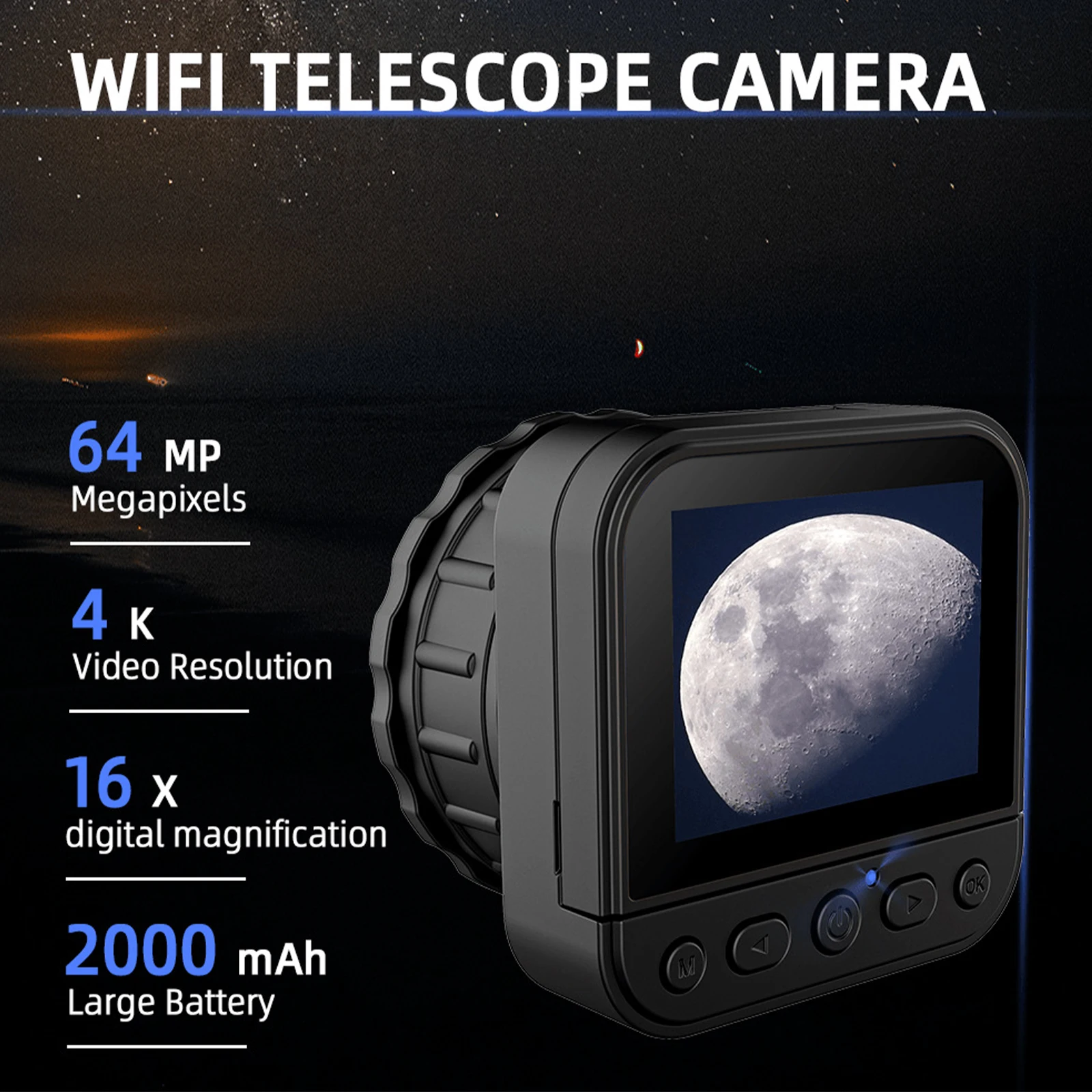 64MP 4K HD 2.4G WIFI Wireless Telescope Eyepiece Lightweight Telescope Camera Eyepiece for Astronomical Binoculars Microscope