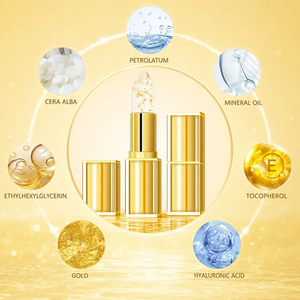 Gold Foil Moisturizing Color Shift Lip Balm Brighten Lips Smooth Lip Lines Alleviate Dryness Non-sticky Long Lasting Hydration