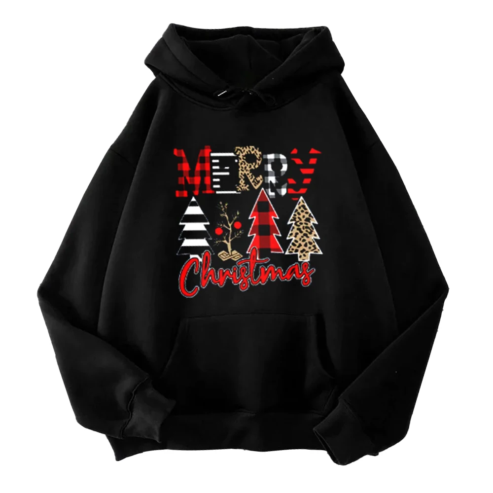 Merry Christmas Tree Leopard Graphic Hoodies Women Christmas Gifts Women\'s Sweatshirt Harajuku Fashion New Year Y2K Clothes