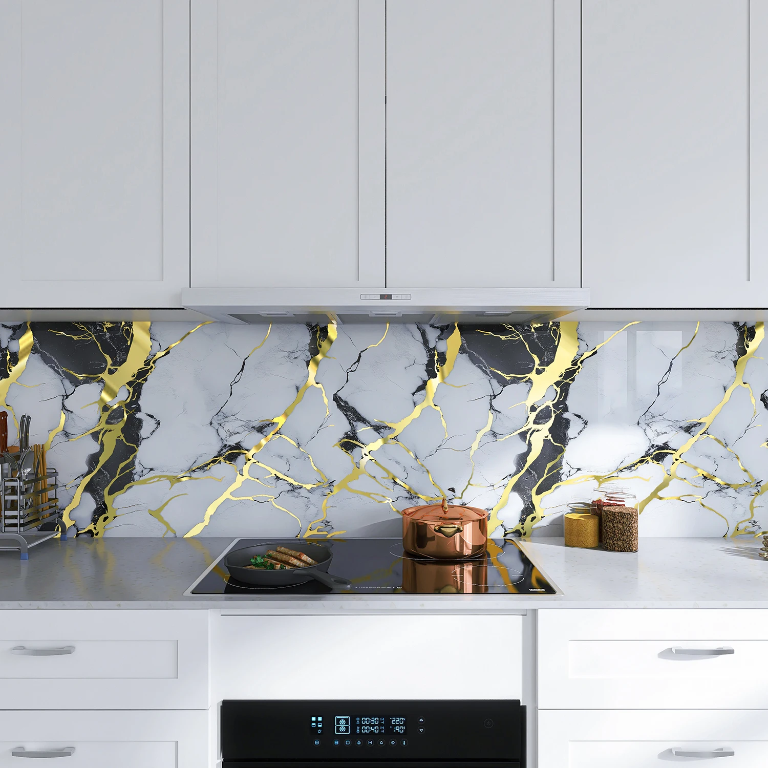 Self-Adhesive Hot-Pressed Marble-Patterned PVC Oil-Proof Stickers Suitable For Kitchen Walls And Decorative Background Walls.